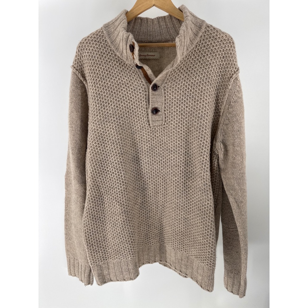Tommy Bahama Quarter Zip Sweater Mens XL Tan Lambswool Knit‎ Pullover Classic